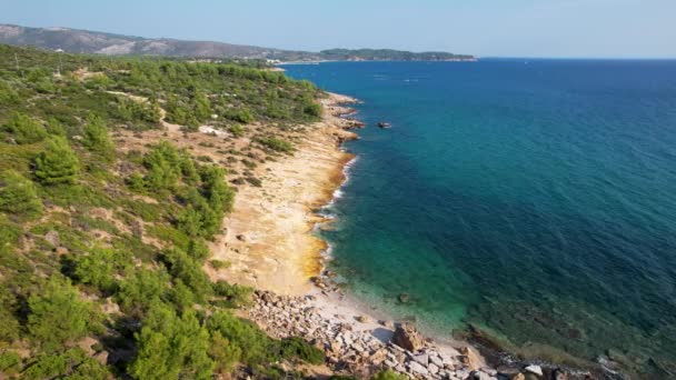Flygfoto Över Den Vackra Hemliga Stranden Den Grekiska Thassos Egeiska — Stockvideo