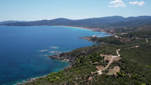 Flygfoto Över Halkidiki Halvön Grekland Drone Skott Atos Berg Med — Stockvideo