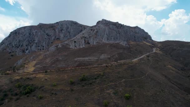 Letecký Pohled Impozantní Starobylé Místo Acrocorinth Směrem Korint Korutany Peloponés — Stock video