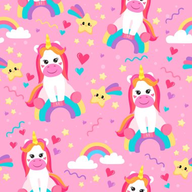 Çocuklar için çizgi film tarzında tek boynuzlu atlar olan renksiz desenler. vektör illüstrasyonu