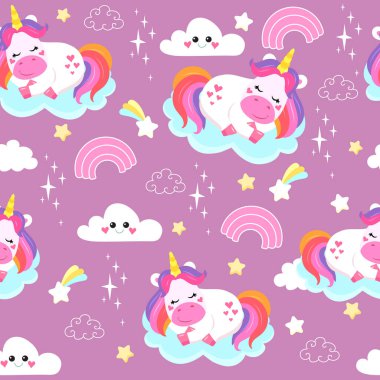 Çocuklar için çizgi film tarzında tek boynuzlu atlar olan renksiz desenler. vektör illüstrasyonu