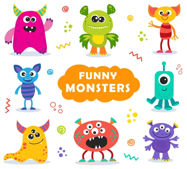Set Funny Monsters Cartoon Style Vector Illustration Kids — Stockový vektor