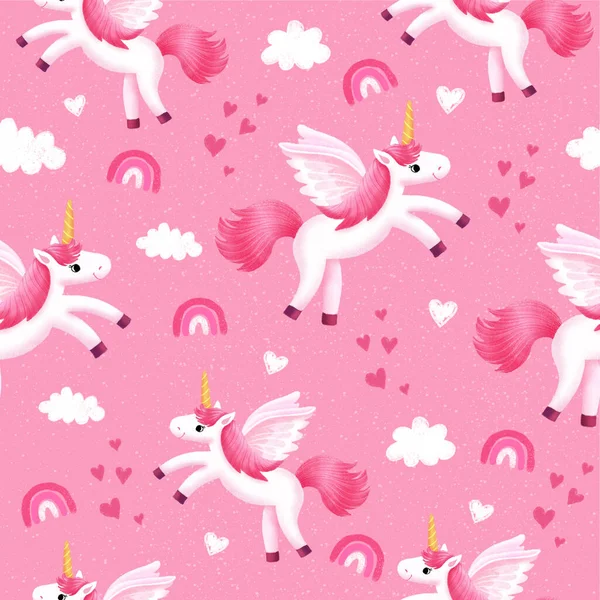 colorful seamless patterns with unicorns in cartoon style for kids. pastel illustration