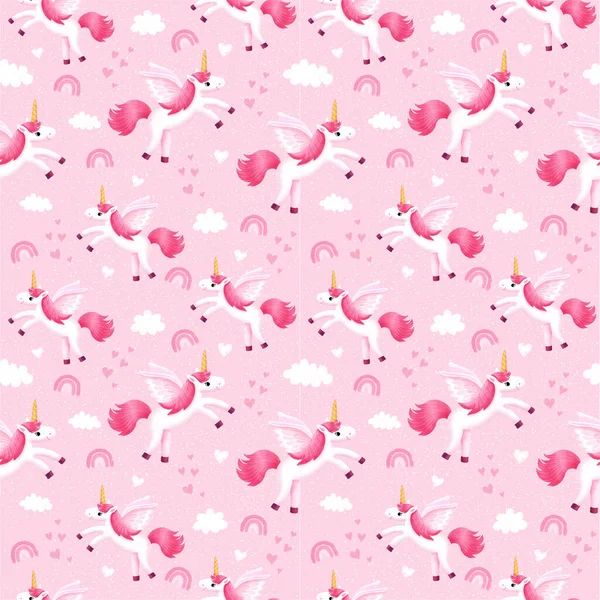 colorful seamless patterns with unicorns in cartoon style for kids. pastel illustration