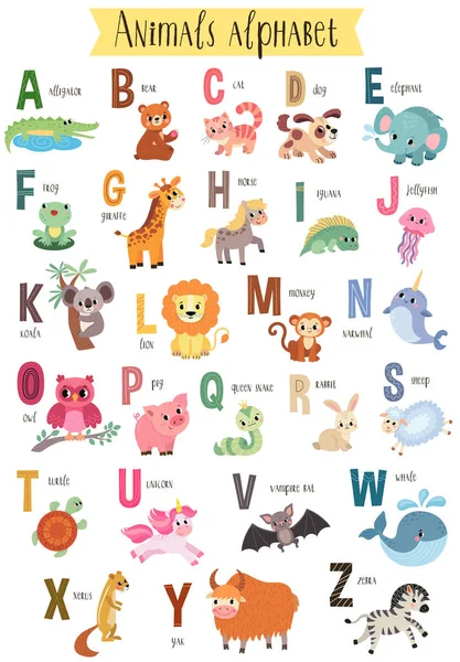 Illustration Cute Animals Isolated White Background Children Alphabet Pictures — Stock Photo, Image