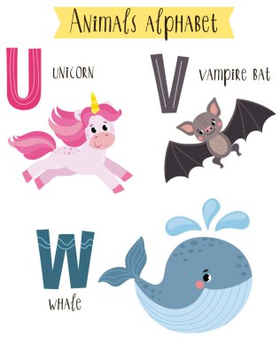 Beyaz arka planda A 'dan Z' ye sevimli hayvanların çizimi var. Resimlerdeki çocuk alfabesi.