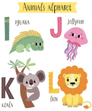  Beyaz arka planda A 'dan Z' ye sevimli hayvanların çizimi var. Resimlerdeki çocuk alfabesi.