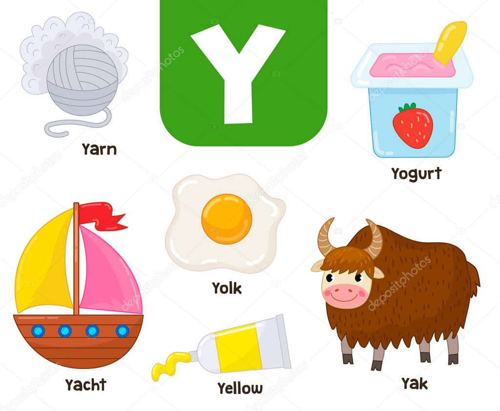 English alphabet in pictures  Children's colored letter y