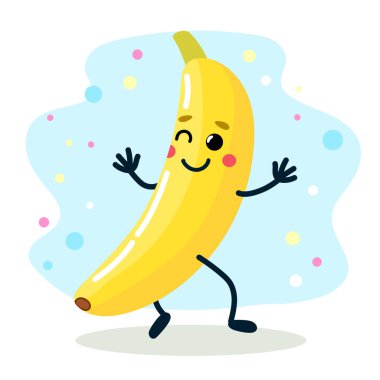 Neşeli yüzlü bir meyve. Vektör illüstrasyonu beyaz arkaplanda izole edildi