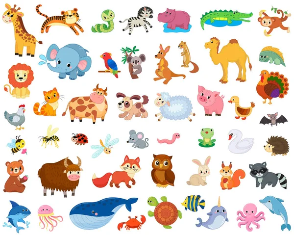 Animals Big Set Cartoon Style Vector Image — Stock Vector