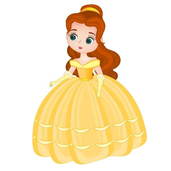 Pequena Princesa Coroa Vestindo Cor Vestido Magnífico Delineado Isolado Fundo —  Vetores de Stock