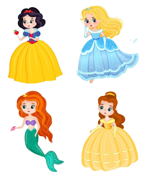 Cartoon Characters Snow White Cinderella Little Mermaid Ariel Belle Isolated —  Fotos de Stock