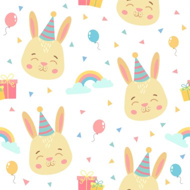 Bebekler için tuhaf, pürüzsüz desenler. Doğum günü süsü olarak çizgi film tarzında komik hayvanlar. vektör illüstrasyonu