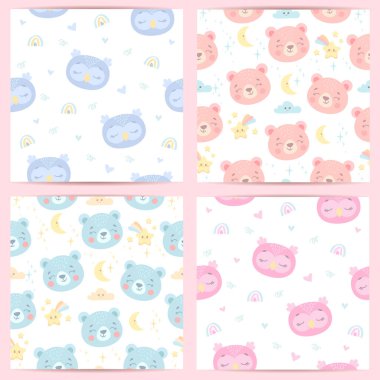 Bebekler için tuhaf hayvanlarla kusursuz bir düzen. Pastel renklerde vektör illüstrasyonu