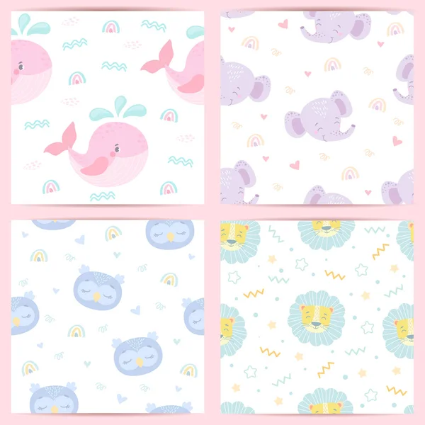 seamless pattern with funny animals for babies. vector illustration in pastel colors