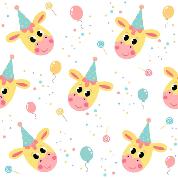 Funny Seamless Patterns Babies Funny Animals Cartoon Style Birthday Decoration — Vettoriale Stock