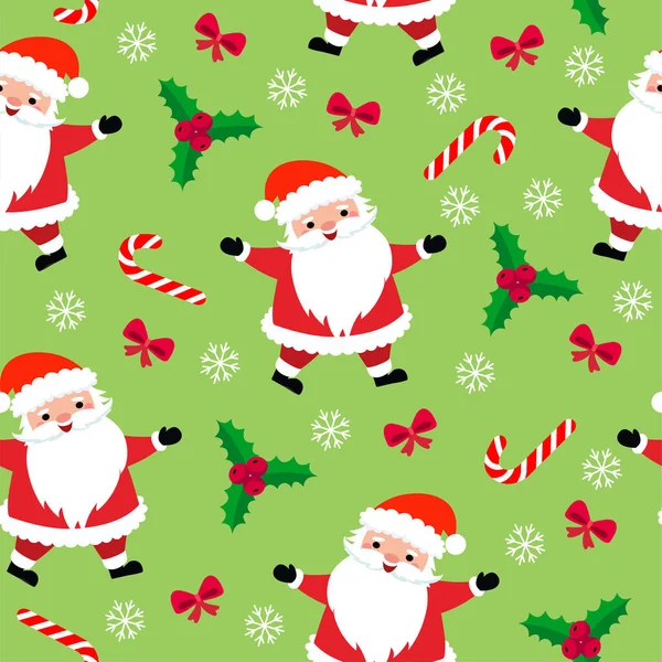 クリスマスキャンディー ギフト ホリーの葉や鐘と漫画のスタイルでシームレスなクリスマスパターンテンプレート テーマ別の装飾を包み — ストックベクタ