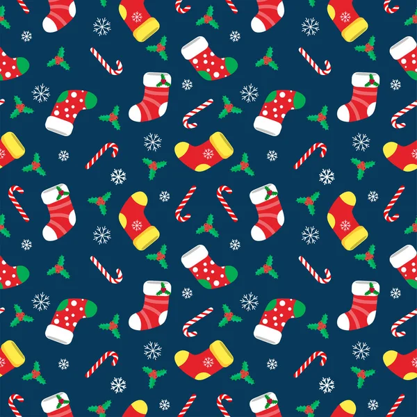 Seamless Christmas Pattern Template Cartoon Style Christmas Candies Gifts Holly — Stock Vector