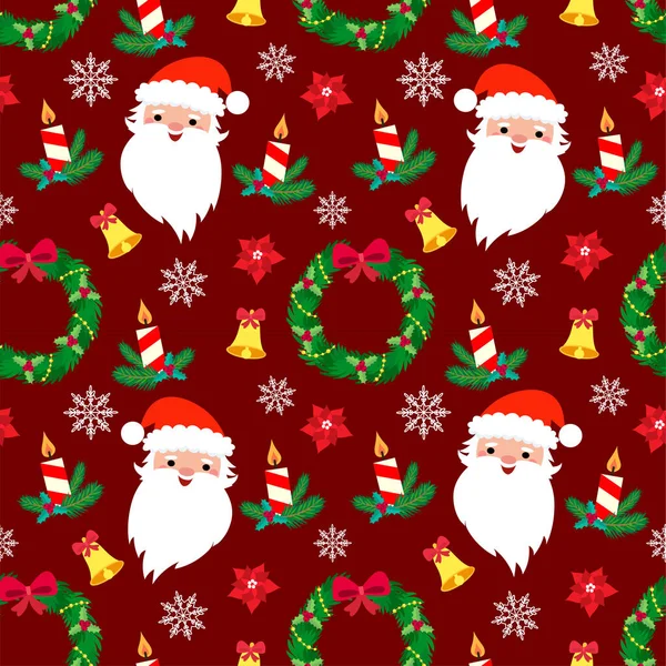 Noel şekerlemeleri, hediyeler, kutsal yapraklar ve çanlar eşliğinde kusursuz bir Noel şablonu. ambalaj kağıdı, tekstil, temalı dekor için