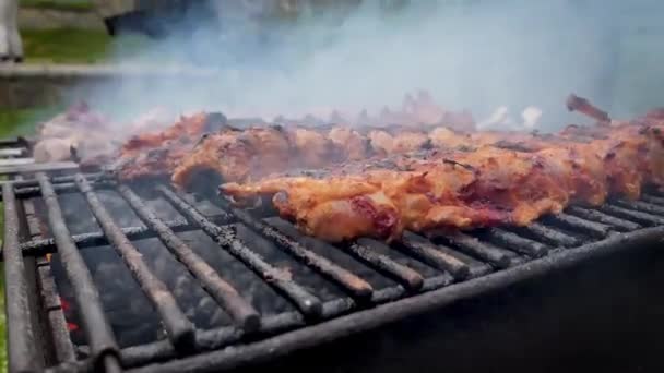Żeberka z grilla na grillu — Wideo stockowe