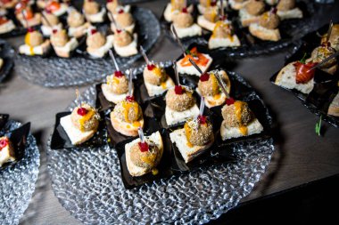 catering buffet banquet table with Pate appetizers