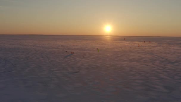 Hava Görüntüleri Kiev Denizi Nde Gün Batımı Bir Grup Kar — Stok video