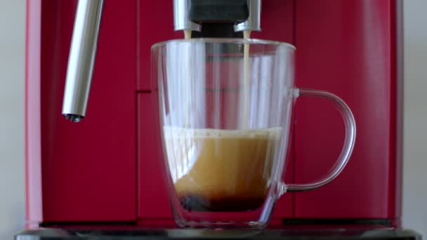 Slow Motion Film Automatisk Röd Kaffebryggare Stift Svart Starkt Kaffe — Stockvideo