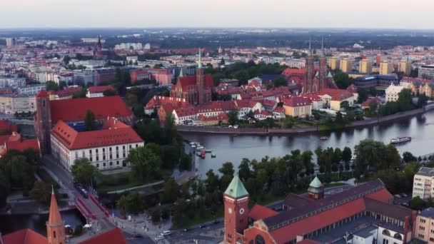 Aerial Footage River Oder John Baptist Cathedral Collegiate Church Holy — Stock Video