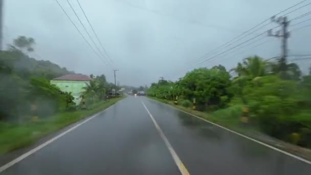 Vom Regen Bedeckte Straßen Bedecken Die Kamera Auf Einer Reise — Stockvideo