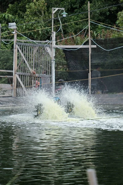 Waterwheel Placed Pond Spinning Very Fast Photographed Blangpidie Aceh Barat — Stock Photo, Image