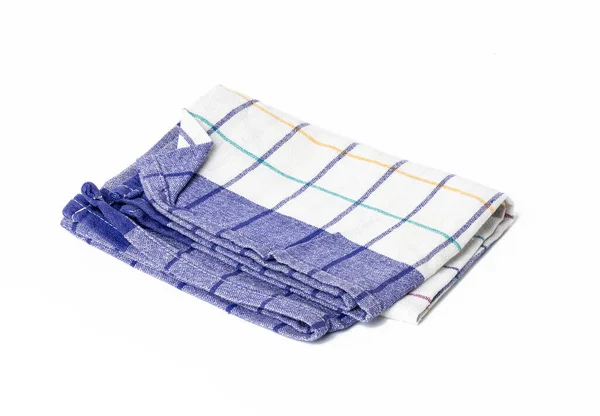 Składany Niebieski Biały Ręcznik Lniany Białym Tle Widok Góry — Zdjęcie stockowe