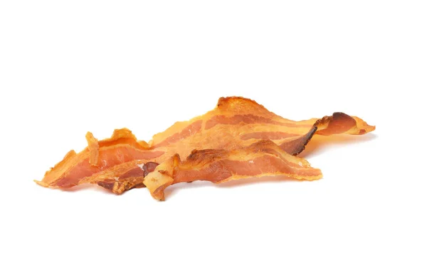 Long Fried Strip Bacon Isolated White Background — Stock Photo, Image