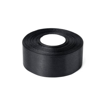 ipek siyah kurdele rulosu, ambalaj dekoru, beyaz izole arkaplan