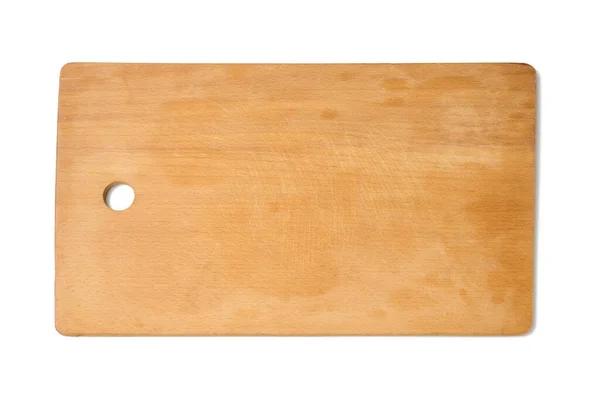 Empty Rectangular Wooden Kitchen Cutting Board White Background Top View — Fotografia de Stock