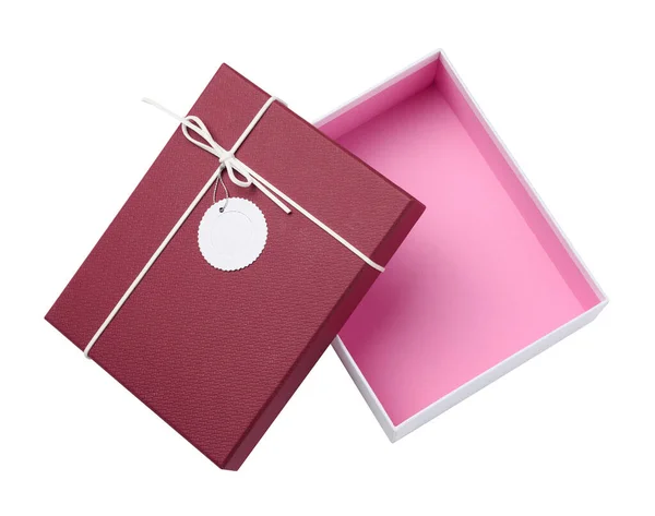 Rechteckiger Weißer Karton Mit Rotem Deckel Für Geschenkverpackung Isoliert Auf — Stockfoto
