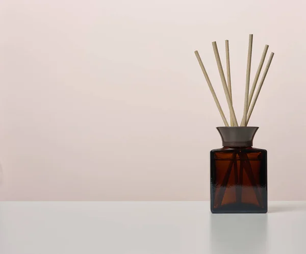 Brown Glass Bottle Wooden Sticks Home Fragrance — Foto de Stock