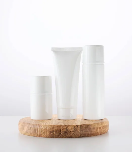 Fles Lege Witte Plastic Buizen Voor Cosmetica Verpakking Voor Crème — Stockfoto