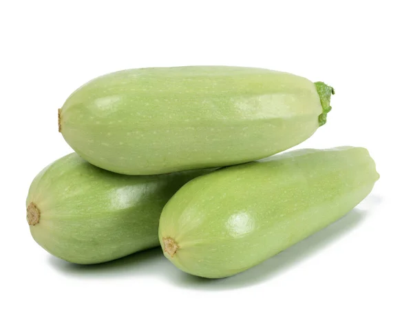 Tres Calabacines Verdes Aislados Sobre Fondo Blanco Verduras Frescas —  Fotos de Stock