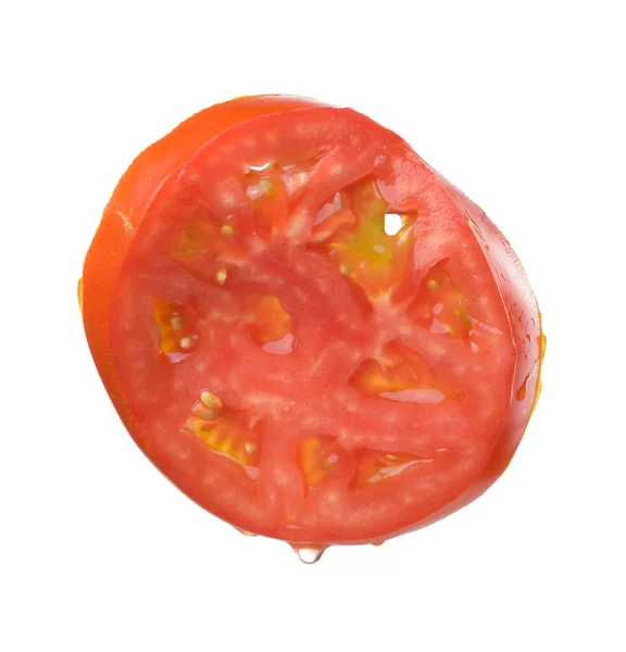 Piece Red Ripe Tomato Isolated White Background Close — Stock Photo, Image