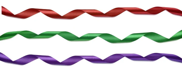 Twisted Silk Red Blue Purple Ribbons Decoration White Isolated Background — Stok fotoğraf