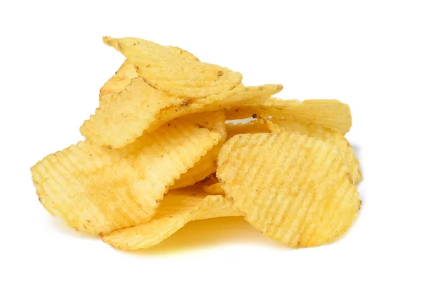 Fried Potato Chips Salt White Plate Fast Food — Foto de Stock