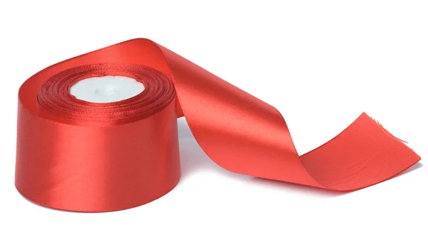 Roll Silk Red Ribbon Wrapping Decor White Isolated Background — Stockfoto