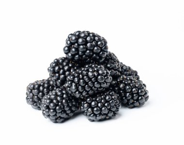 A bunch of ripe blackberries on a white isolated background