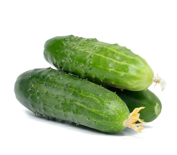 Bunch Ripe Green Cucumbers White Isolated Background — Stok Foto