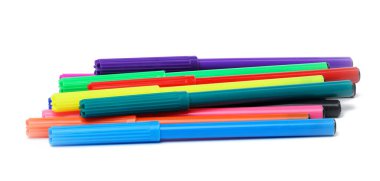 Stack of multicolored felt-tip pens isolated on white background
