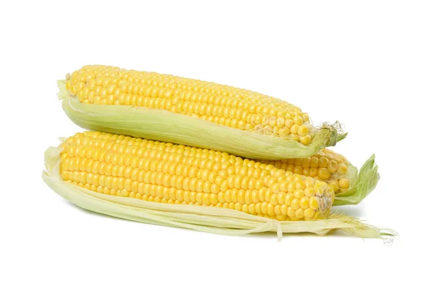 Stack Corn Cobs Yellow Grains Isolated White Background — Stockfoto