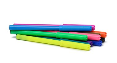 Stack of multicolored felt-tip pens isolated on white background