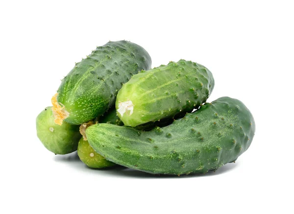 Bunch Ripe Green Cucumbers White Isolated Background — Stok Foto