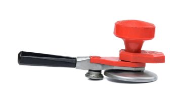 Manual metal seamer on a white isolated background, close up