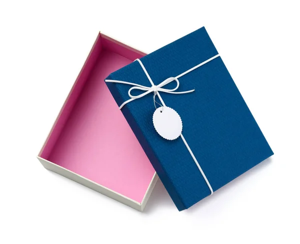 Empty Rectangular White Cardboard Box Blue Lid Gift Wrapping Isolated — Fotografia de Stock
